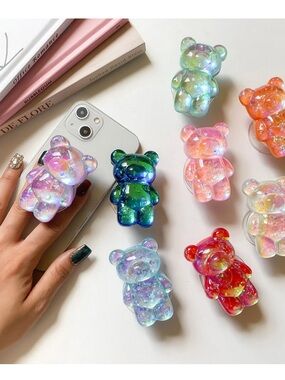 BRAND NEW Iridescent Resin Bear Phone Grip - Purple